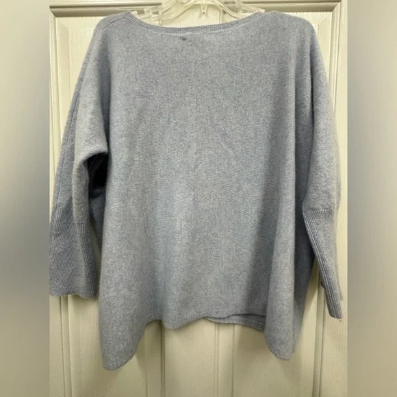 Garnet Hill Essential Cashmere Cropped Sweater Clearwater Heather Large - Picture 2 of 13